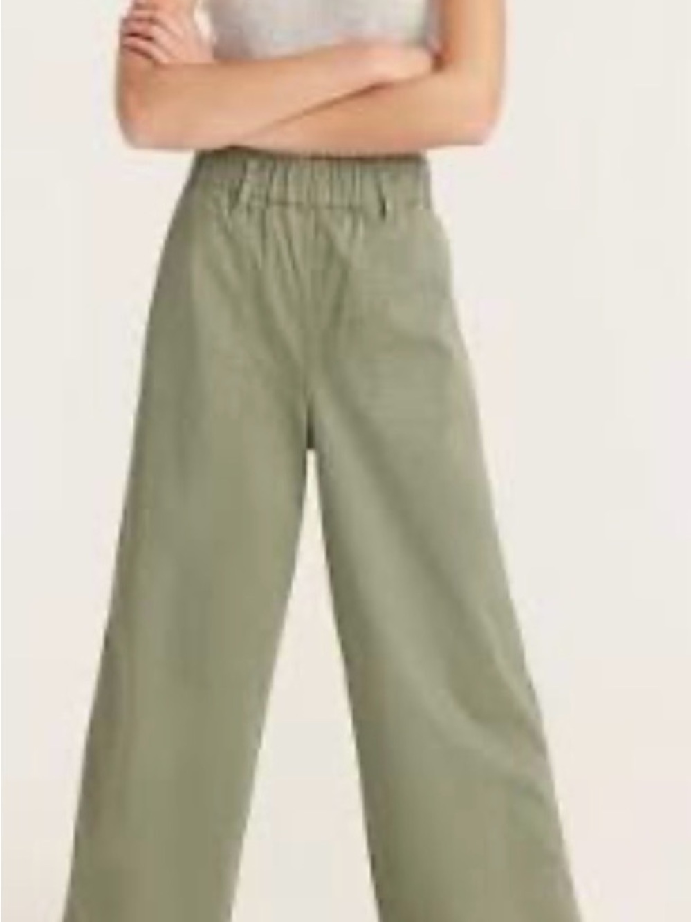 J. Crew Olive Green Wide-Leg Elastic-Waist Pants